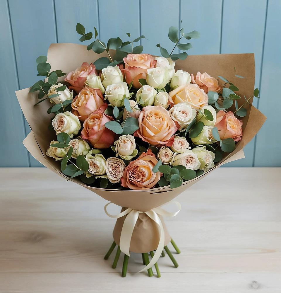 Букет цветов из: Альстромерии и Розы в Первое Мая