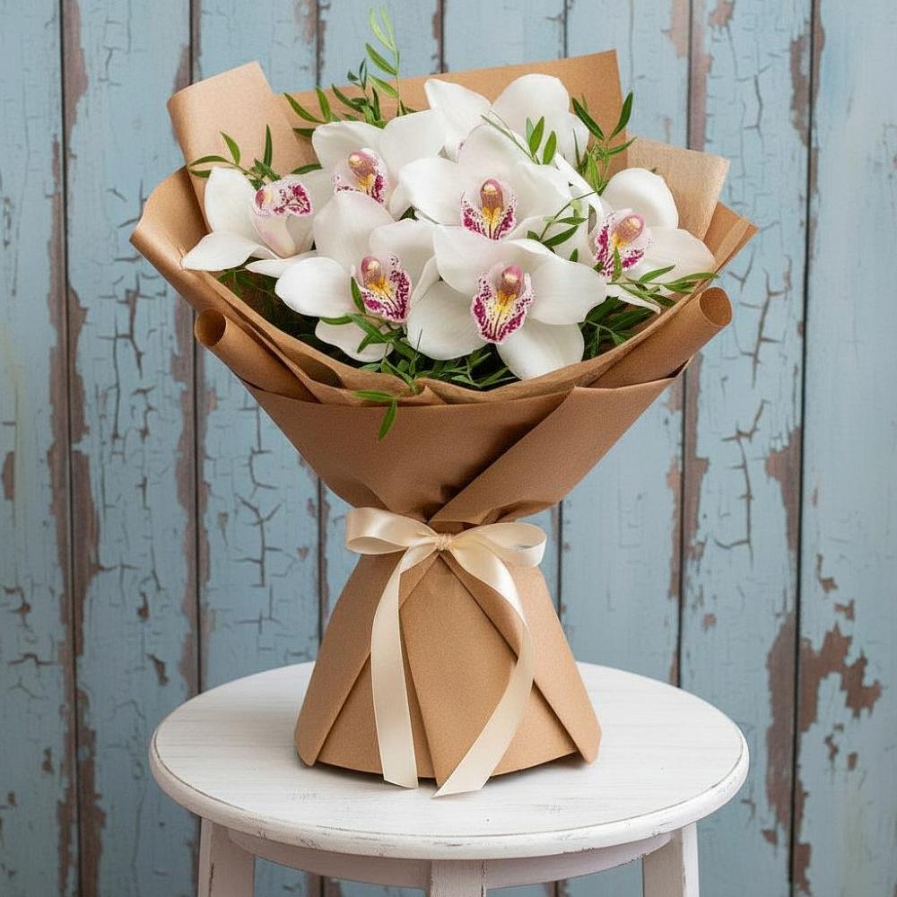 Букет цветов из: Орхидеи и Розы в Первое Мая