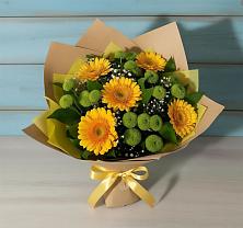 Букет цветов из:  Герберы и Хризантемы в Первое Мая