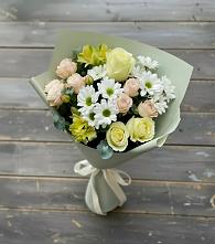 Букет цветов из:  Альстромерии, Розы и Хризантемы в Первое Мая