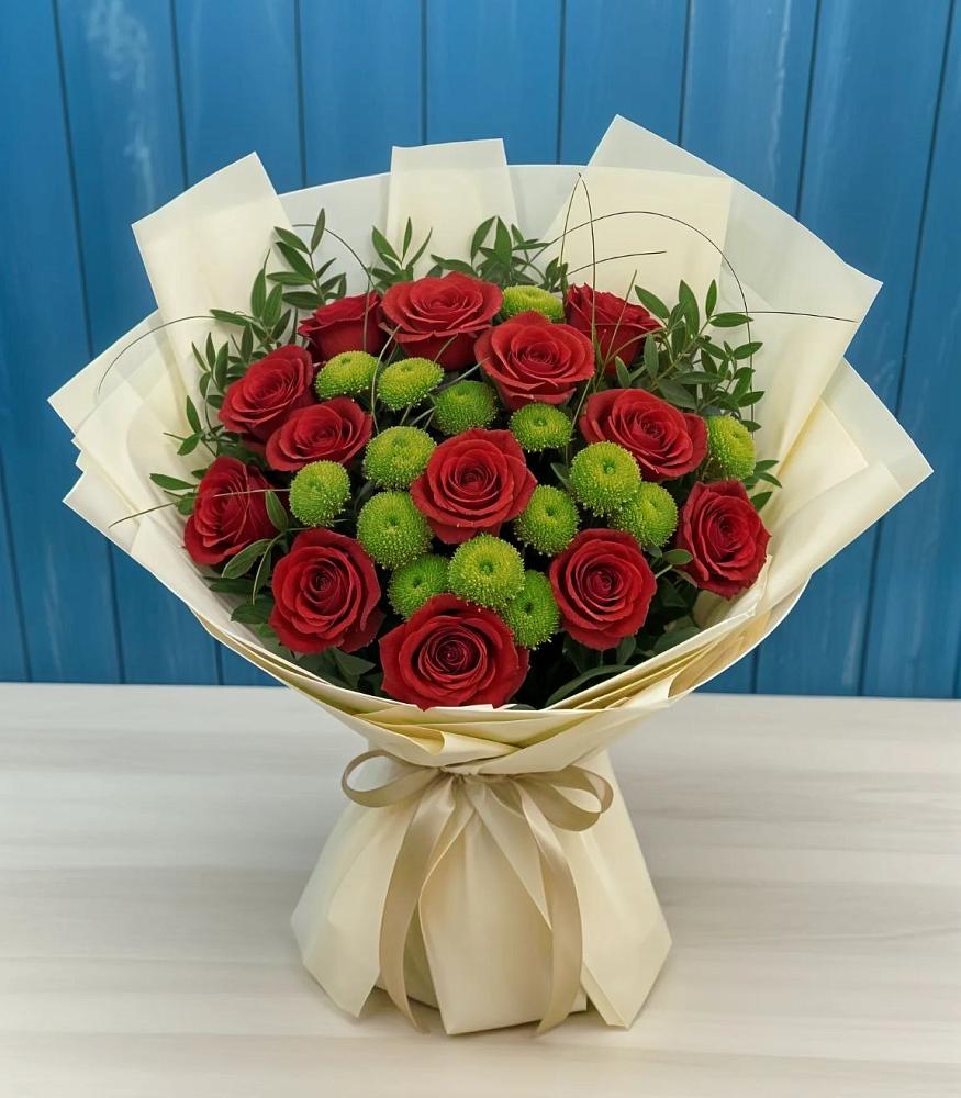 Букет цветов из: Розы и Хризантемы в Первое Мая