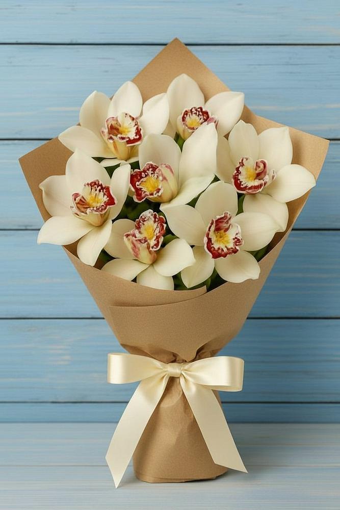 Букет цветов из: Орхидеи и Розы в Первое Мая